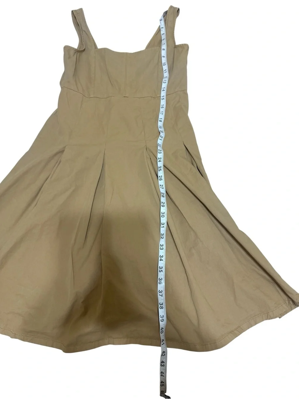 J. Crew Beige Square-Neck Pleated Midi Dress